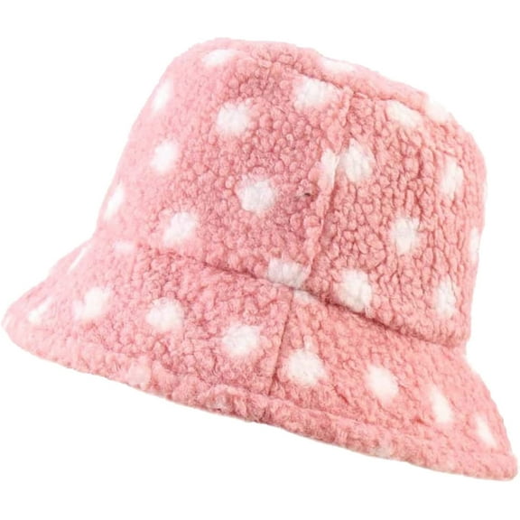 CoCopeaunts Women Bucket Hats White Polka Dots Lamb's Down Cute Basin Cap Female Outdoor Casual Hundred Autumn Winter Warm Hats