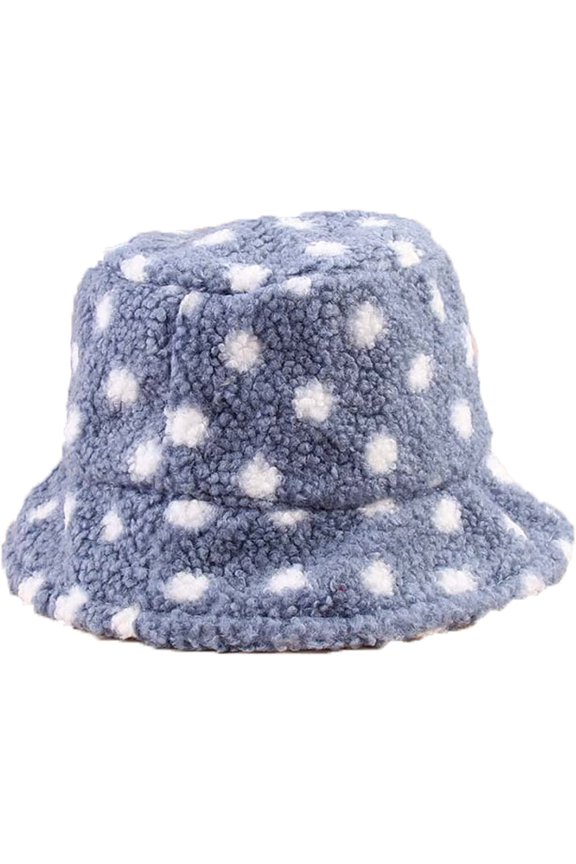 Women Bucket Hats White Polka Dots Lamb's Down Cute Basin Cap Female Outdoor Casual Hundred Autumn Winter Warm Hats