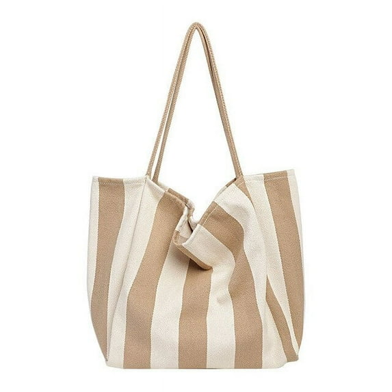 CoCopeaunts Women Canvas Shopping Bags Large Capacity Grocery Bag Shoulder Bags Handbag Tote Bag Casual Ladies Striped Shoulder Bag