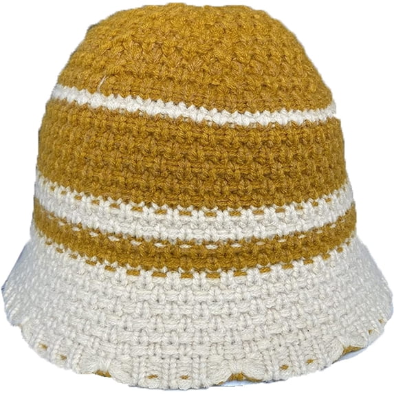 CoCopeaunts Women Crochet Bucket Hat Piece Color White Strips Knit Hat Autumn Winter Trendy Outdoor Wide Brim Cold Proof Cap