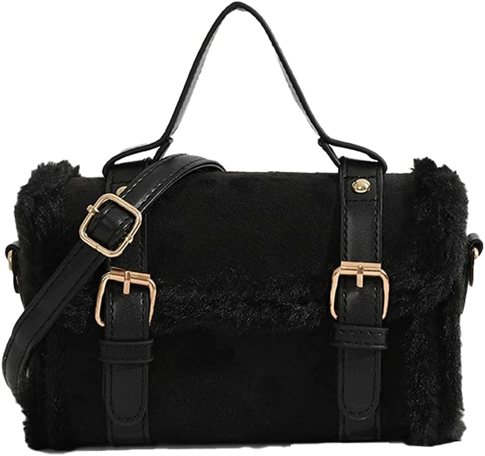 CoCopeaunts Women Crossbody Bag Suede Fluffy Faux Fur Tote Handbag Fashion Purse Travel Bag
