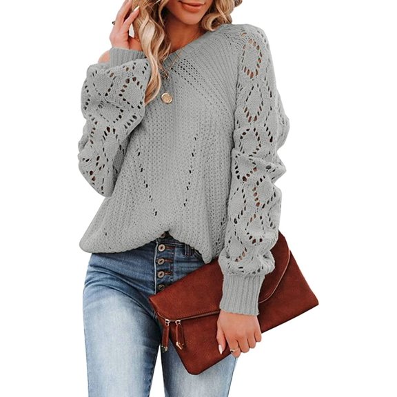 CoCopeaunts Women Fashion Sweater Pullover Winter Ribbed Knit Long Sleeve Hollow Out Sweaters Casual Loose Tops
