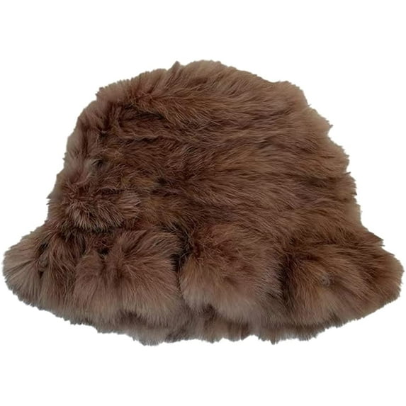 CoCopeaunts Women Fluffy Bucket Hat Fisherman Cap Winter Plush Wool Thick Warm Fisherman Cap Ruffle Bucket Hat Outdoor