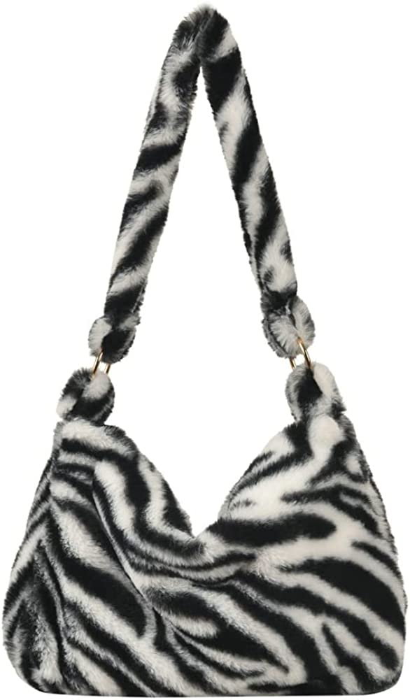 CoCopeaunts Women Girl Leopard Shoulder bag Fluffy Faux Fur Crossbody