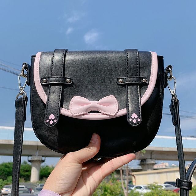 CoCopeaunts Women Jk Lolita Cute Bow Shoulder Bag Kawaii Cat Paw Saddle