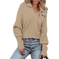thumbnail image 1 of CoCopeaunts Women Knitted Sweater Tops Lapel Collar Long Sleeve Pullover Ribbed Knit Solid Color Sweaters Top, 1 of 7