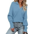 thumbnail image 1 of CoCopeaunts Women Knitted Sweater Tops Lapel Collar Long Sleeve Pullover Ribbed Knit Solid Color Sweaters Top, 1 of 7