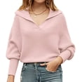 thumbnail image 1 of CoCopeaunts Women Knitted Sweater Tops Lapel Collar Long Sleeve Pullover Ribbed Knit Solid Color Sweaters Top, 1 of 7