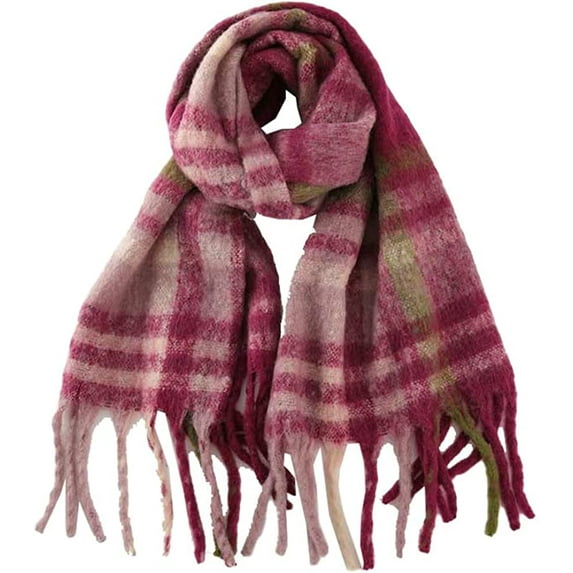 CoCopeaunts Women Long Plaid Blanket Chunky Scarf Oversized Checked Scarf with Tassel Winter Scarves Wrap Shawl