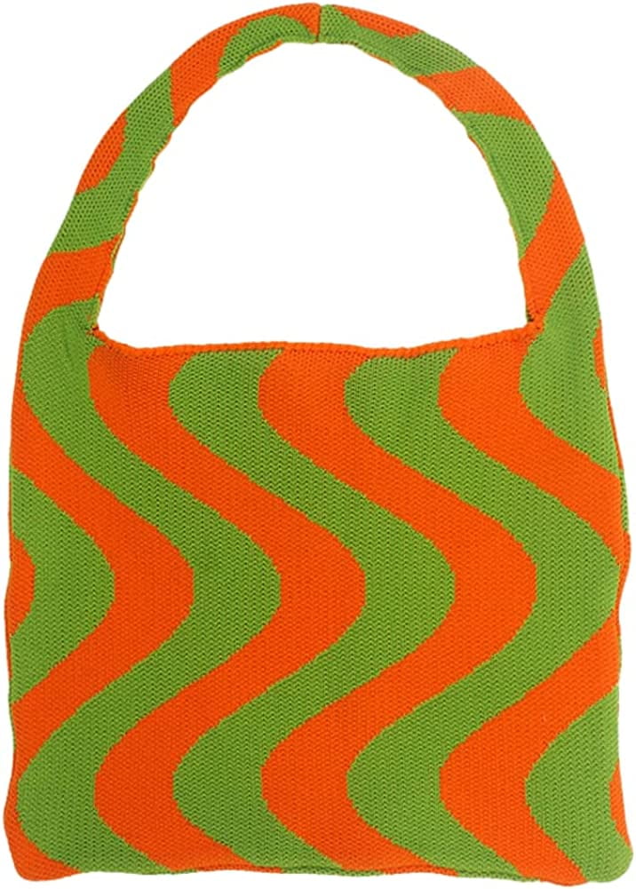 Colorblock Crochet Bag Number Pattern Shoulder Tote Bag for
