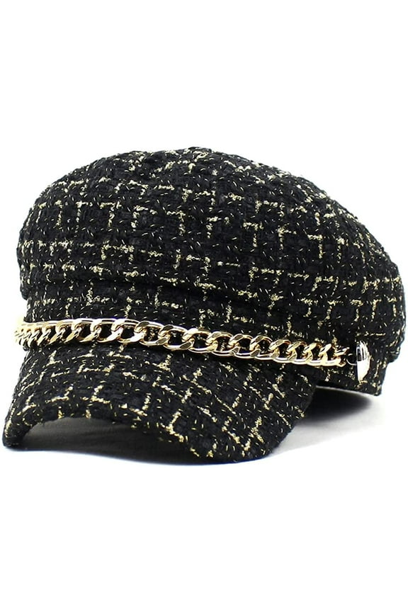 Women Newsboy Hats Plaid Tweed Baker Boy Fiddler Cap Beret Cap with Chain Cabbie Paperboy Sailor Hat