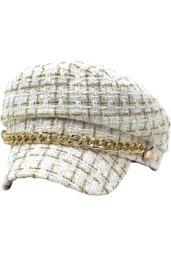 Women Newsboy Hats Plaid Tweed Baker Boy Fiddler Cap Beret Cap with Chain Cabbie Paperboy Sailor Hat