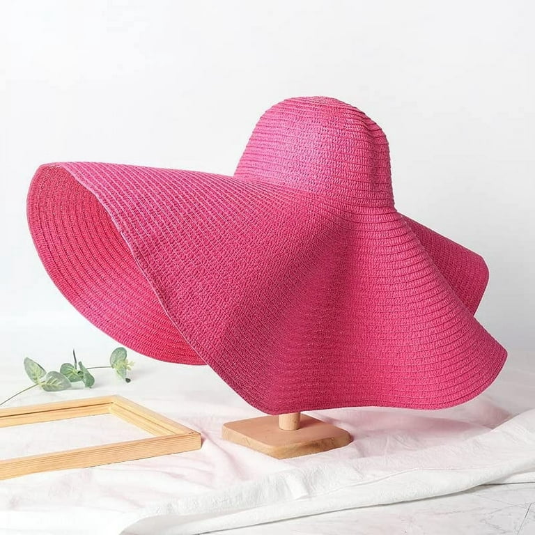 CoCopeaunts Women Oversized Sun Shade Hat Summer Large Wide Brim Foldable  Sun Hats Travel Straw Hat Lady Protection Beach Hat (hot Pink) 