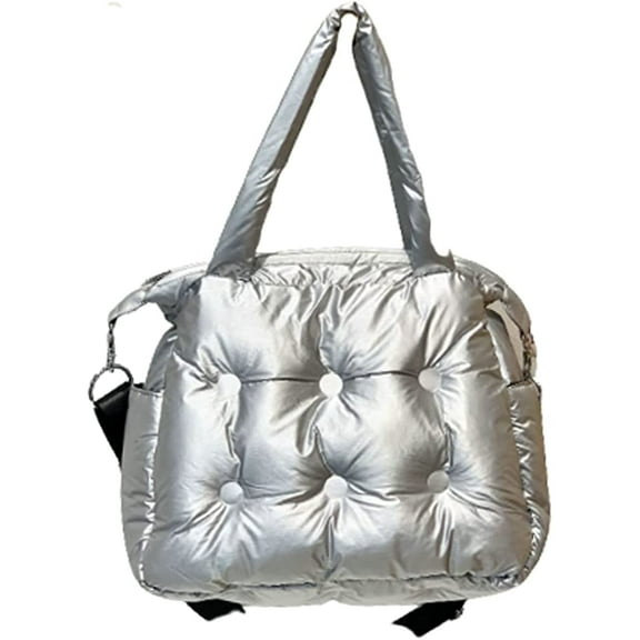 CoCopeaunts Women Padded Handbag Large Capacity Quilted Reflective Shoulder Bag Cotton Tote Bag Soft Fashion Purse