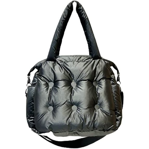 CoCopeaunts Women Padded Handbag Large Capacity Quilted Reflective Shoulder Bag Cotton Tote Bag Soft Fashion Purse