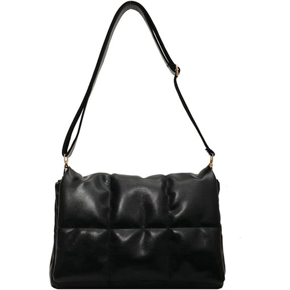 CoCopeaunts Women Quilted Tote Bag Fluffy Cotton Padded Handbags PU Leather Down Shoulder Bag Zip Fashion Purse