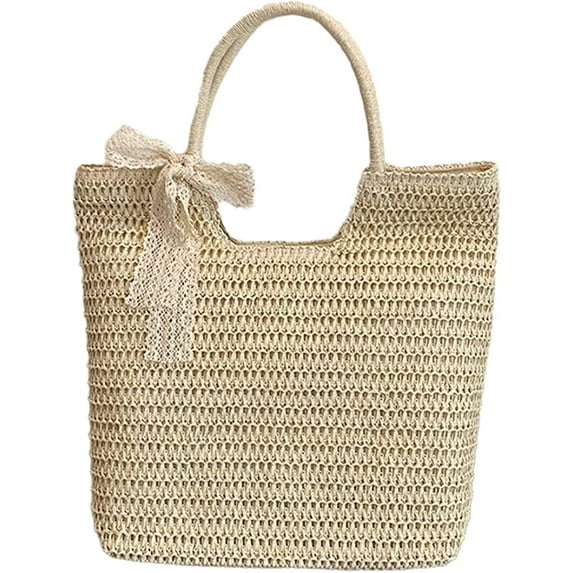 CoCopeaunts Women Straw Bags Summer Large Beach Tote Bag Handmade Woven Shoulder Bag Handbag for Daily Travel Vacation