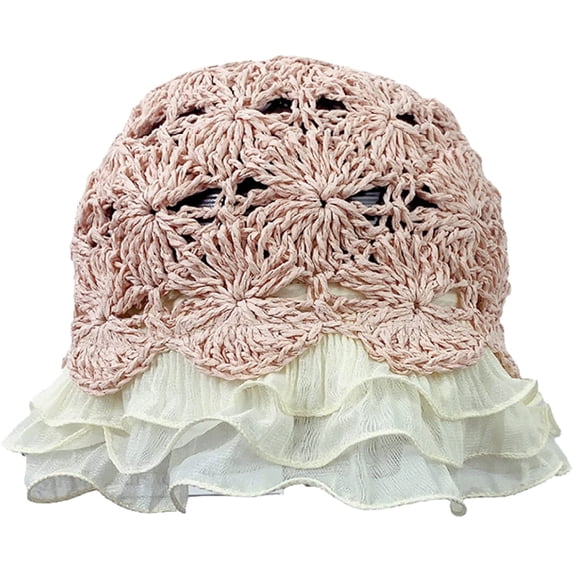 CoCopeaunts Women Straw Bucket Hat Hollow Breathable Fisherman Hat Lace Brim Bucket Cap Outdoor Travel Charming Bowler Capt