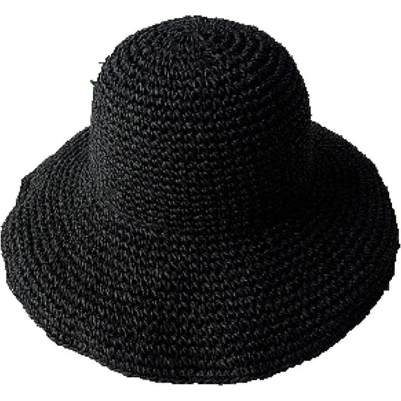 CoCopeaunts Women Straw Bucket Hat Wide Brim Summer Breathable Hollow-Out Bucket Cap Woven Foldable Roll up Floppy Basin Hat