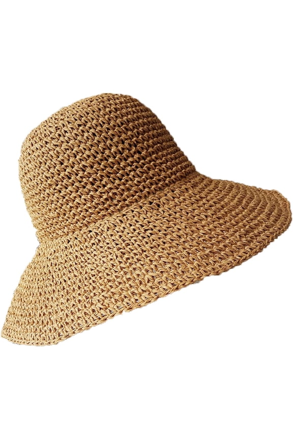 Women Straw Bucket Hat Wide Brim Summer Breathable Hollow-Out Bucket Cap Woven Foldable Roll up Floppy Basin Hat