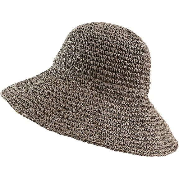 CoCopeaunts Women Straw Bucket Hat Wide Brim Summer Breathable Hollow-Out Bucket Cap Woven Foldable Roll up Floppy Basin Hat