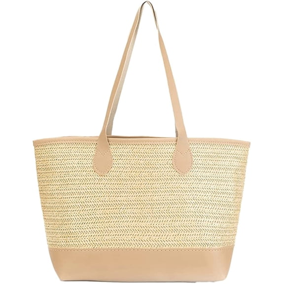 CoCopeaunts Women Straw Tote Bag Summer Large Handwoven Beach Bag Stylish Straw Handbag Shoulder Bag for Travel Vacation