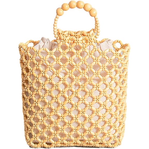 CoCopeaunts Women Summer Beach Bag Luxury Handmade Woven Beads Hobo Handbag Retro Ethnic Vacation Evening Party Bucket Bag