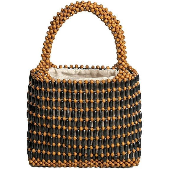 CoCopeaunts Women Summer Beach Bag Luxury Handmade Woven Beads Hobo Handbag Retro Vacation Party Bucket Bag