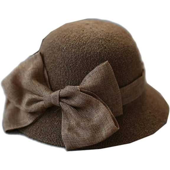 CoCopeaunts Women Summer Bucket Hat Bow Belt Ring Yarn Ladies Elegant Wide Brim Hat Female Sunscreen Lightweight Beach Hat