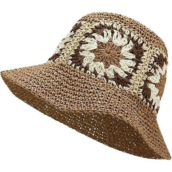 CoCopeaunts Women Sun Hat Wide Brim Sun Hat for Women Cute Flower Woven Straw Hat Summer Bucket Hat Outdoor Beach Hat