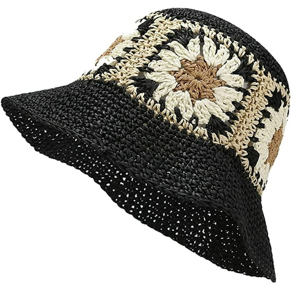 CoCopeaunts Women Sun Hat Wide Brim Sun Hat for Women Cute Flower Woven Straw Hat Summer Bucket Hat Outdoor Beach Hat