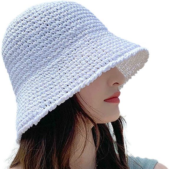 CoCopeaunts Women Sun Hat Wide Brim Sun Hat for Women Cute Woven Knitted Straw Hat Foldable Bucket Hat Outdoor Holiday Beach Hat