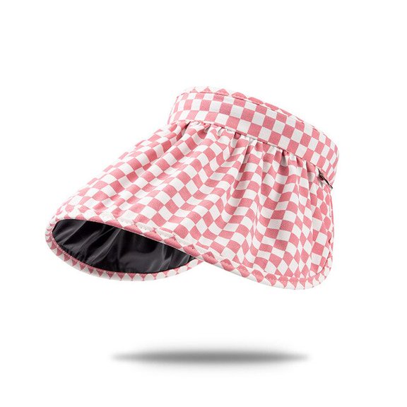 CoCopeaunts Women Sun Hats Empty Top Summer Plaid Visors Cap Gorros Ladies Outdoor Large Brim Beach UV Protect Hats Beach Feminino Sun Caps
