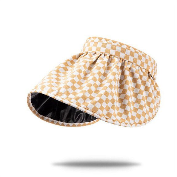 CoCopeaunts Women Sun Hats Empty Top Summer Plaid Visors Cap Gorros Ladies Outdoor Large Brim Beach UV Protect Hats Beach Feminino Sun Caps
