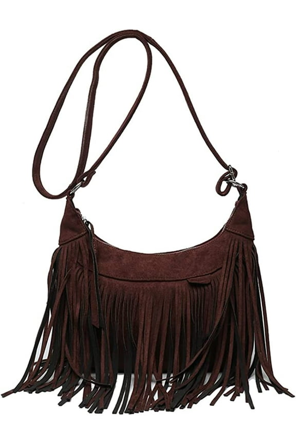Women Tassel Faux Suede Leather Fashion Purse Crossbody Bags Hobo Bag Boho Evening Handbag
