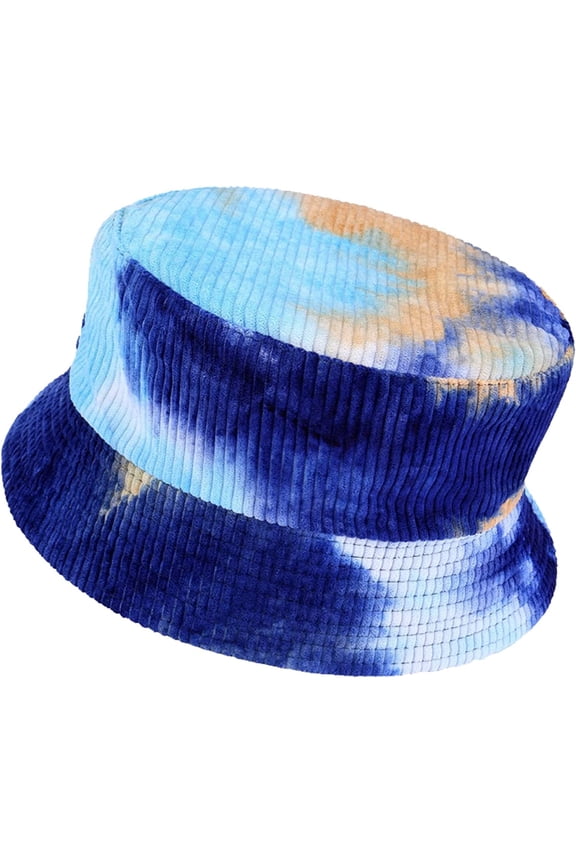 Women Tie Dye Bucket Hat Autumn Winter Warm Reversible Cotton Fisherman Hat Outdoor Fishing Travel Corduroy Basin Hat