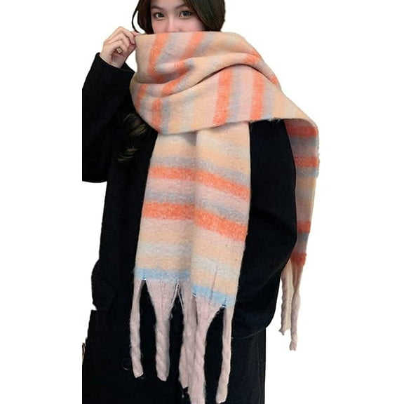 CoCopeaunts Women Winter Scarf with Tassel Big Chunky Plaid Scarf Warm Blanket Shawl Wrap