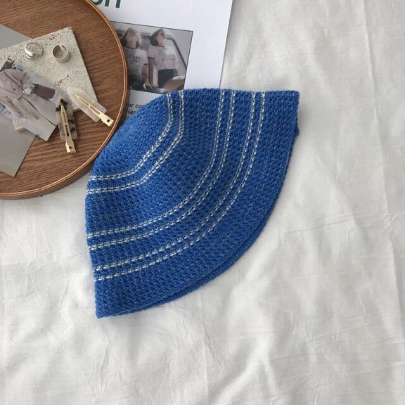 CoCopeaunts Women Winter Striped Knitted Hat Mixed Color Fisherman Hat Warm Breathable Bucket Cap Outdoor Cap Gorros Headdress Female Panama