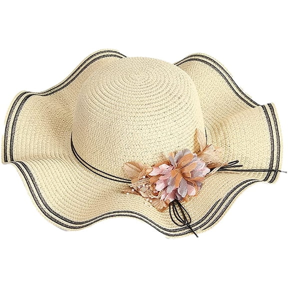 CoCopeaunts Women's Beach Straw Sun Hat Elegant Ladies Flodable & Packable Beach Straw Hat w Wide Brim-UPF 50 UV Protection w Flower