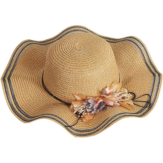 CoCopeaunts Women's Beach Straw Sun Hat Elegant Ladies Flodable & Packable Beach Straw Hat w Wide Brim-UPF 50 UV Protection w Flower