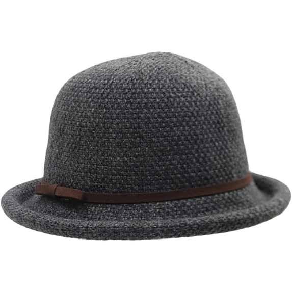 CoCopeaunts Women's Bucket Hat Wool Felt Bowler Hats Retro Soft Warm Autumn Winter Ladies Plain Cloche Basin Hat Black Hatband