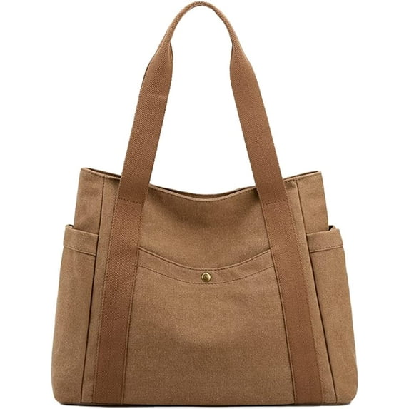 CoCopeaunts Women\‘s Canvas Handbag Large Tote Hobo Shopper Bag Multi-pocket Work Bag with Zipper
