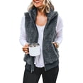 thumbnail image 1 of CoCopeaunts Women\‘s Casual Lightweight Fleece Vest Outwear Stand Collar Warm Fuzzy Zipper Vest with Pocket, 1 of 3