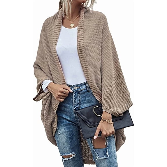 CoCopeaunts Women's Chunky Cardigan Fall Oversized Open Front Color Block Batwing Long Sleeve Knit Sweaters Cardigan Wrap