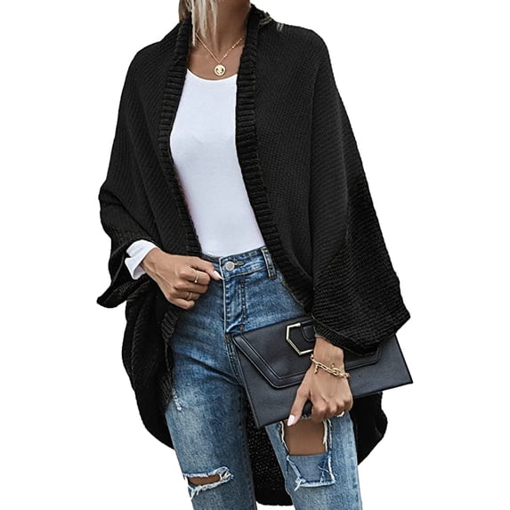 CoCopeaunts Women's Chunky Cardigan Fall Oversized Open Front Color Block Batwing Long Sleeve Knit Sweaters Cardigan Wrap