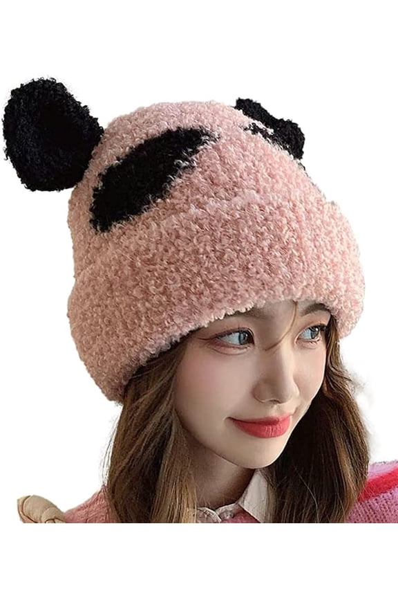 Women's Cute Beanie Hat Lambwool Warm Stylish Panda Hats Christmis Gifts Kawaii Panda Ears Hats for Teens Kids Outdoor