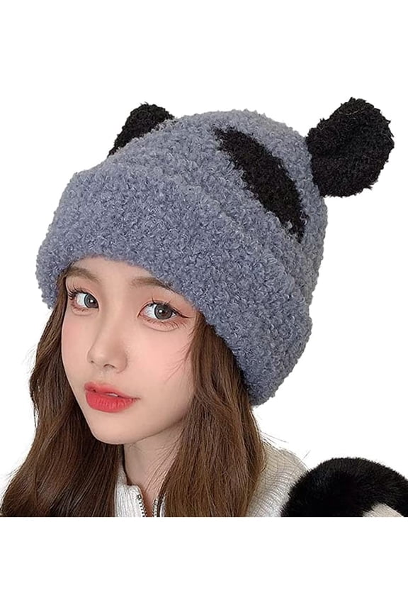 Women's Cute Beanie Hat Lambwool Warm Stylish Panda Hats Christmis Gifts Kawaii Panda Ears Hats for Teens Kids Outdoor