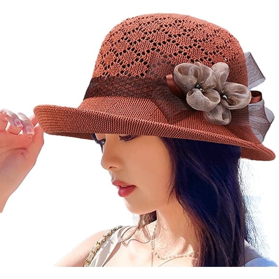 CoCopeaunts Women's Elegant Sunhat with Flower Beach Hat UV Protection Cap Fisherman Hat Foldable Lightweight Casual Vacation Commute