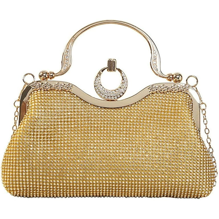 Crystal Women Evening Clutches Wedding Party Handbag Clutch Purse-Gold color