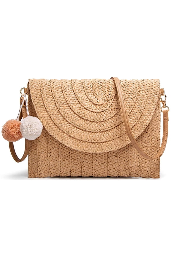 Women's Hand Wrist Straw Clutch Bag Bohemian Summer Beach Sea Purse and Handbag